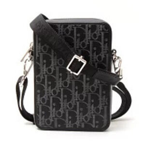 Christian Dior bag messenger Clutch World Tour shoulder leather black